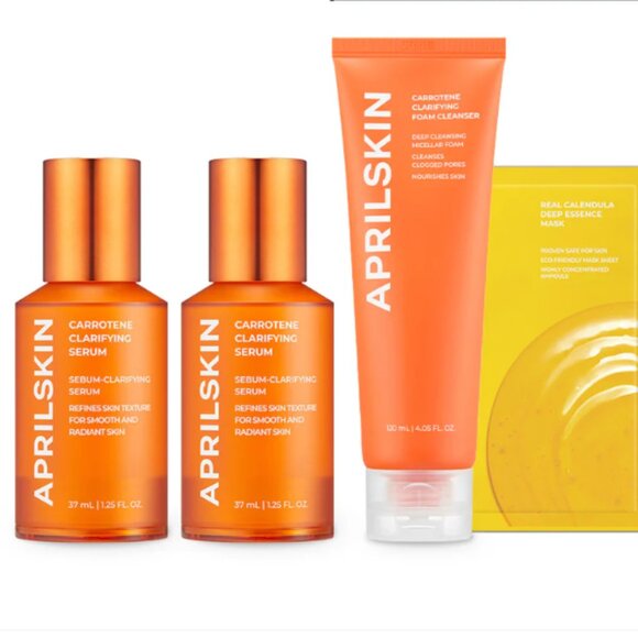 Aprilskin SET SkincareCarrotene Clarifying Serum, Foam Cleanser & Calendula Mask - Picture 1 of 16